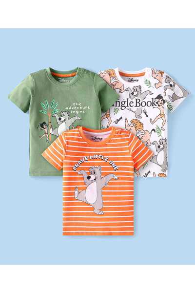 Babyhug Disney تيشيرتات مخططة برسومات ماوكلي (عبوة من 3 قطع) - متعددة الألوان