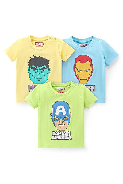 Babyhug Marvel تي شيرت بأكمام نصفية من نسيج قطني 100% مع رسومات Avengers - مت...