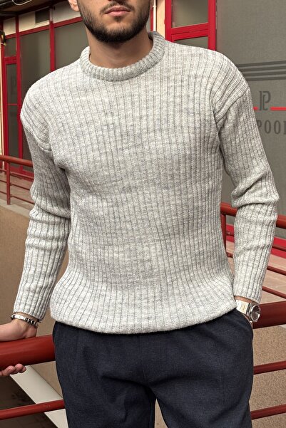 inpool سترة تريكو أساسية بياقة دائرية، للشتاء والربيع، مخططة، ذات ملمس مميز، ...