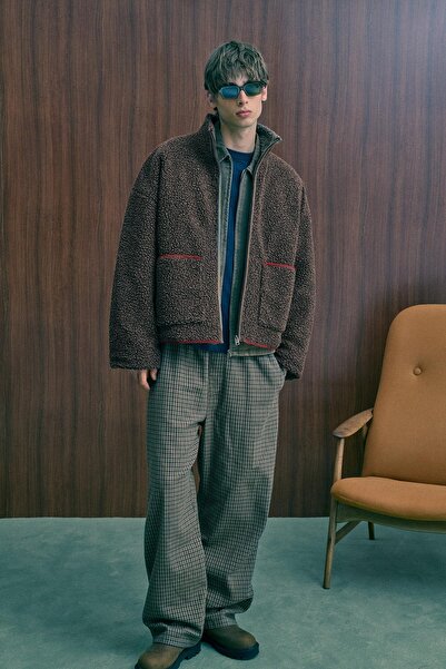 Pull & Bear Nakışlı suni yünlü ceket