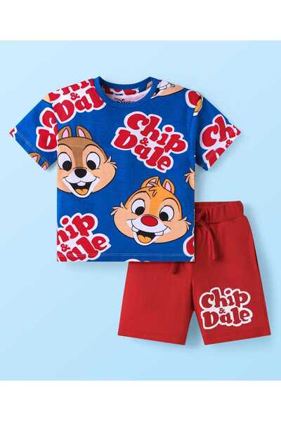 Babyhug Disney طقم تيشيرت وشورت من قماش جيرسي ناعم بطبعة تشيب أند ديل - أزرق ...
