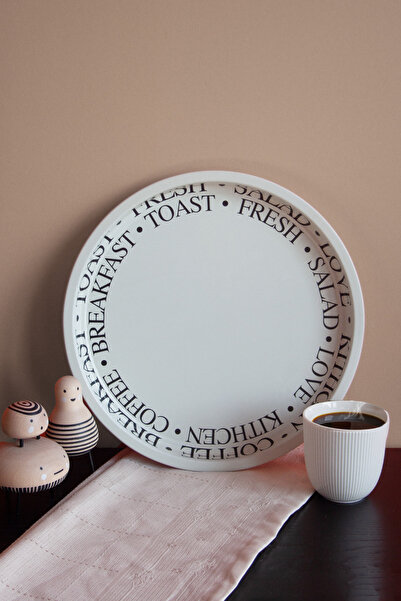 Sarkap Home Less Seri Dekoratif Metal Tepsi - Krem