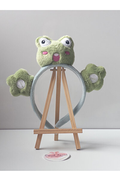 Sweet twins accessories تاج للفتيات من القطيفة على شكل ضفدع أخضر مزهر