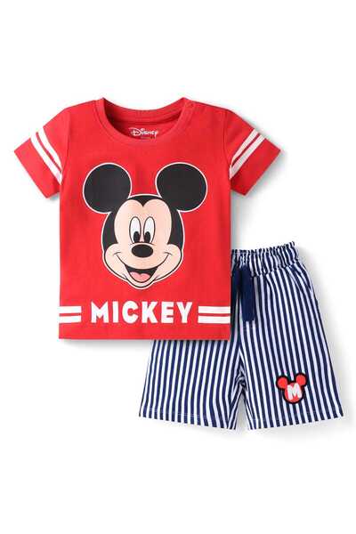 Babyhug Disney طقم تيشيرت قصير بأكمام نصفية من نسيج جيرسي مفرد، ميكي ماوس وشر...