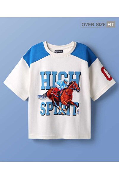 Pine kids Cotton Knit T-Shirt With Half Raglan Sleeves & High Spirit Text Print - White