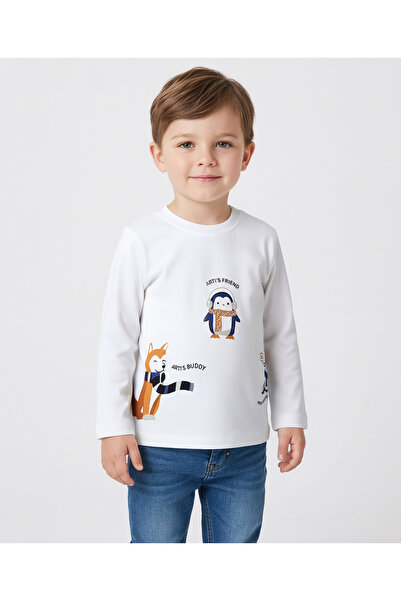 Bonfino 100% Cotton Animals Printed T-Shirt - White