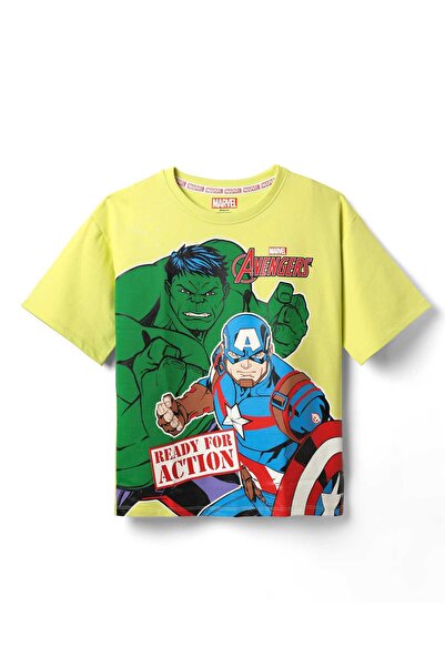Pine Kids Marvel تيشيرت بأكمام نصف منسدلة مزين برسومات أفنجرز - أخضر فاتح