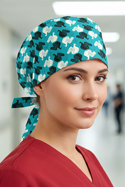 Lion Üniforma Kuğu Desenli Cerrahi Bone Unisex – Likralı Doktor Hemşire Bonesi