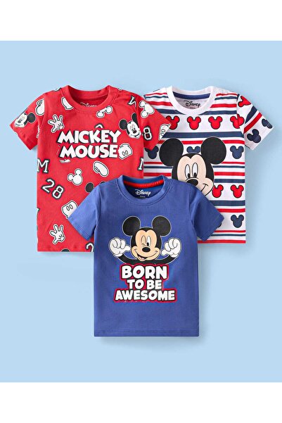 Babyhug Disney تيشيرتات قطنية بأكمام نصفية من بيبي هاج، مزينة برسومات ميكي ما...
