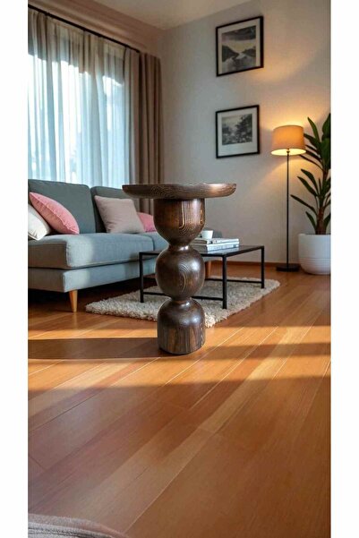 Simillo Home&Living Doğal Masif Ahşap Tekli Yan Sehpa Ceviz Renk Mantar Sehpa