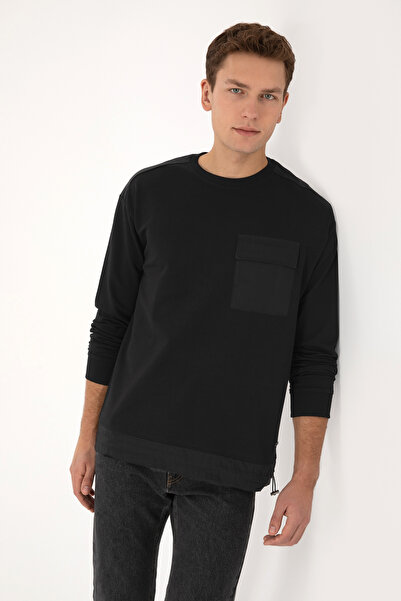 U.S. Polo Assn. Men's Comfort Fit Crew Neck Pocket Detailed Black Sweatshirt ...