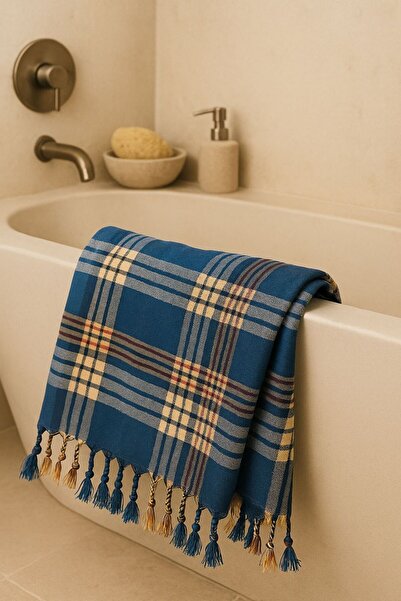 Loova Turkish Bath Peshtemal 90 X 180 Plaid Patterned Blue