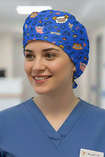 Lion Üniforma Kuzular Desenli Cerrahi Bone Unisex – Likralı Doktor Hemşire Bo...