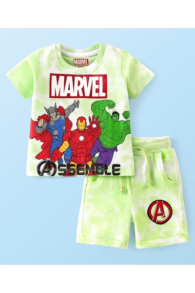 Babyhug Marvel طقم تي شيرت وشورت برسومات أفنجرز - أخضر