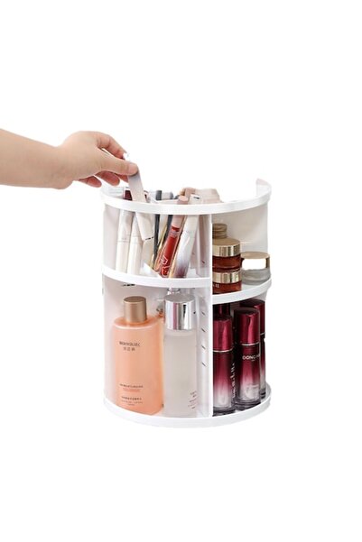 HOZRO Organizator de machiaj acrilic, capacitate mare, rotație la 360°, alb