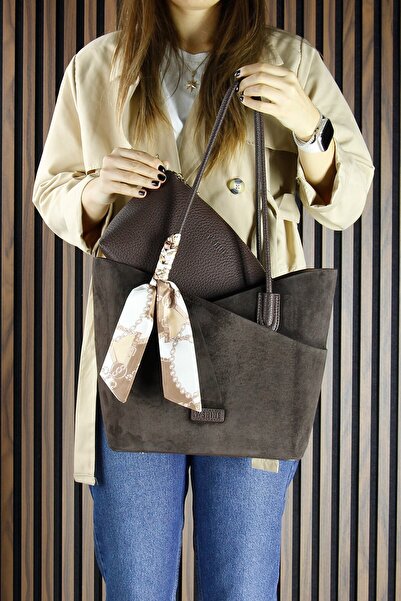 Erkan Saçmacı حقيبة كتف يومية كبيرة الحجم من جلد العجل الأصلي بلون القهوة مع غطاء مغناطيسي وحقيبة يد بحزام