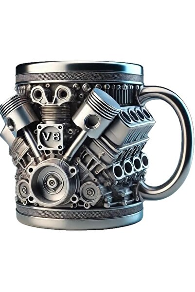 Arabest Resin Process Travel Cup with Handle, Double-Wall Insulated V8 & V6 Engine Design Coffee Mug (V8)