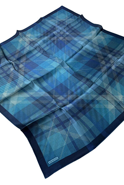 Armine Nostalgia Series Silk Sura Scarf 8210Ds Plaid Pattern 15-Indigo