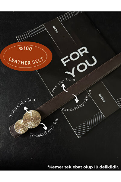 Fiori Genuine Curved Round Gold Buckle Women's Belt, Trouser Belt, Coat Belt, Dress Belt