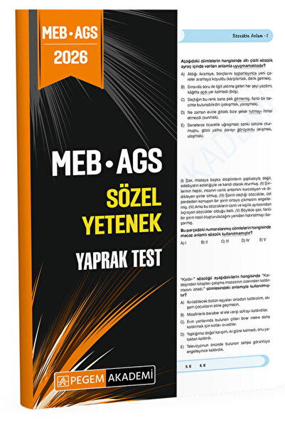 Pegem Akademi Yayıncılık 2026 MEB AGS Sözel Yetenek Yaprak Test