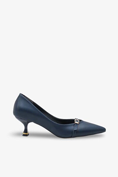 İNNABUTİKK حذاء نسائي بكعب عالي من فيرزا - موديل بإبزيم - أزرق بحري