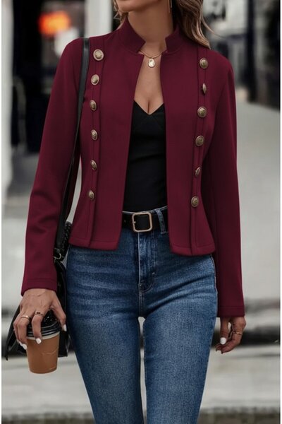 UP TREND COLLECTION Women's Long Sleeve High Collar Short Suede Jacket with B...