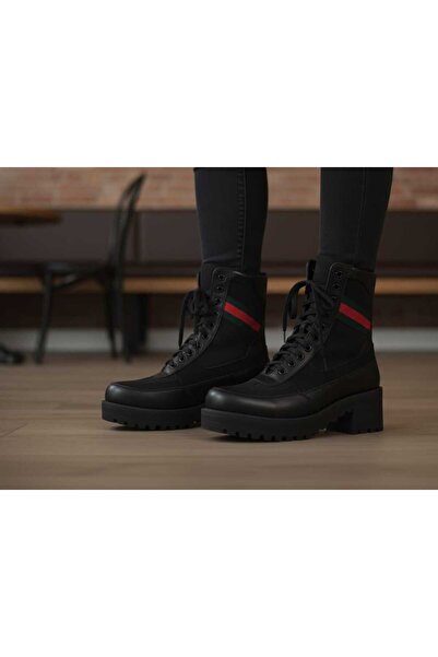 Tradinyom حذاء نسائي عصري بكعب أسود – مظهر برباط - حذاء مريح ومتين