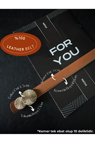 Fiori Genuine Curved Round Gold Buckle Women's Belt, Trouser Belt, Coat Belt, Dress Belt