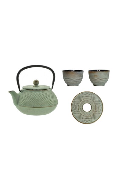 MPLCO Set ceainic și 2 căni Namura Green, fontă, verde, 0,8 l