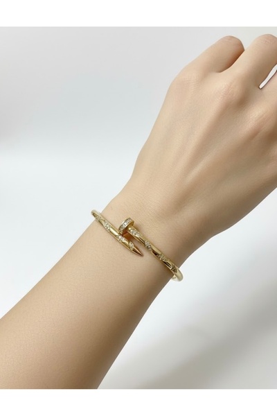 GNY BUJİTERİ Çivi Model Taşlı Çelik Vip Gold Kelepçe