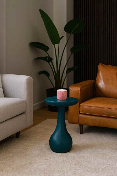 Simillo Home&Living Modern Tekli Yan Sehpa – Masif Ahşap Mantar Sehpa - Yosun...