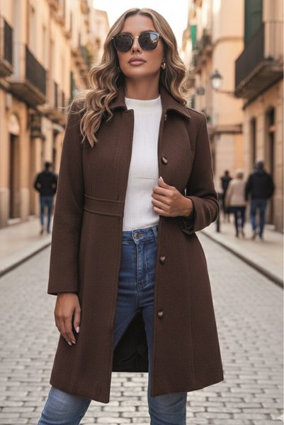 Barbora Dikiş Detaylı Tasarım Kaşe Kaban