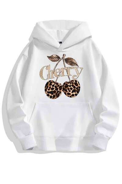 Agolady Women's Hooded Sweatshirt with Cherry Print Detail - Plus Size Sweats...