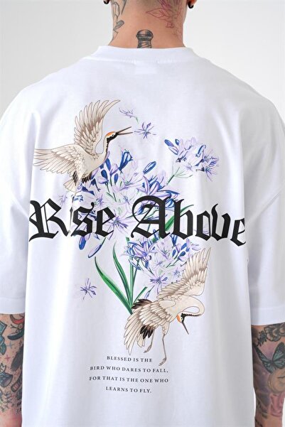 Machinist Men's Oversized Rise Above Printed T-Shirt White