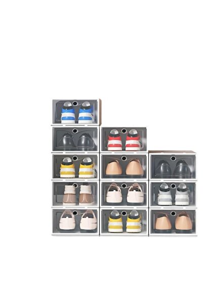 HOZRO Set 6 Shoe Organizer Boxes, Transparent, Durable, 14x23x33 cm