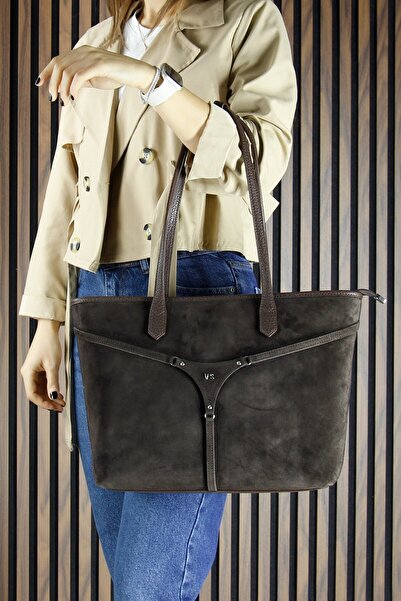 Erkan Saçmacı حقيبة كتف يومية كبيرة الحجم من جلد العجل الأصلي باللون البني مع ثلاثة جيوب داخلية بسحاب