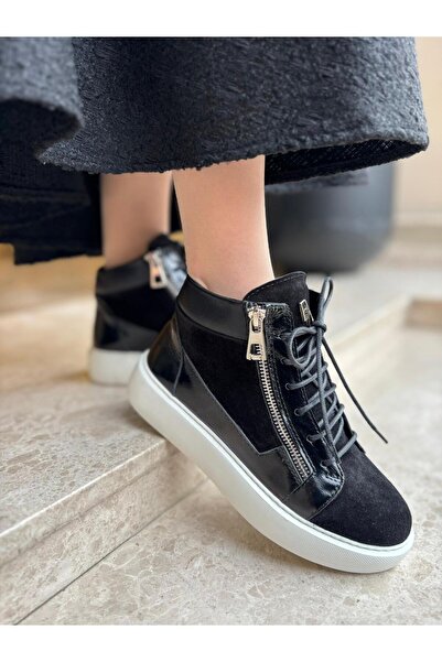 BABLACK High-Top Side Zipper 100% Genuine Leather Women's Sports Boots Black