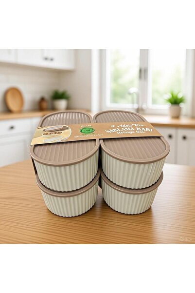 Flaura Home 4’lÜ Saklama Kabı Seti – Kahve Kapaklı & Krem Renk – Çok Amaçlı Mutfak Saklama Kapları - 1,2 ml x 4