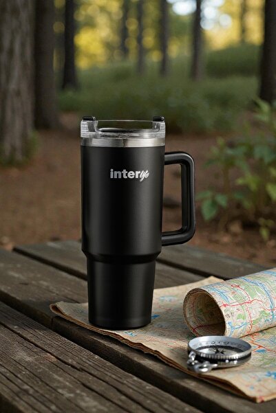 İnterlife Kulplu Pipetli Kapaklı Çelik Termos Bardak Günlük Kullanım Soğuk Sıcak İçecek Termos (1 LİTRE)