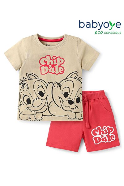 Babyoye Disney طقم تيشيرت وشورت بأكمام نصفية من نسيج متداخل، برسومات تشيب ودي...