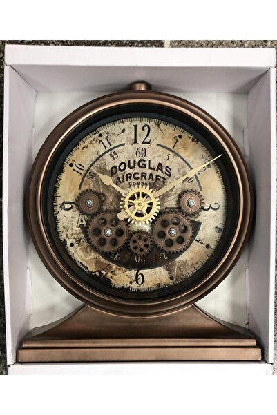 Lebron Antik Eskitme Kadranlı Döner Çarklı 32X28 cm Ev ve Ofis Masa Saati Rak...