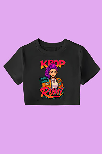 MECH BUTİK Crop-Top imprimat K-Pop Demon Hunters Huntrix este slim fit.