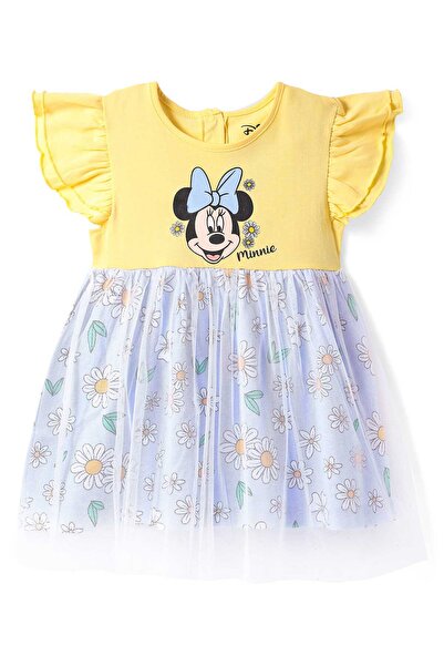 Babyhug Disney فستان ميني ماوس من نسيج جيرسي مفرد بأكمام مكشكشة وتفاصيل شبكية...