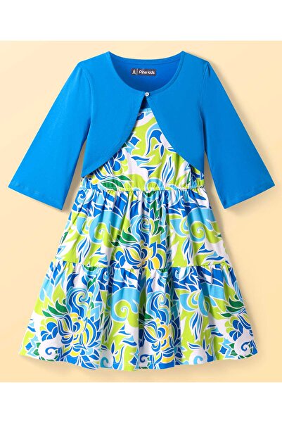 Pine kids Cotton Knit Floral Printed Frock with Three Fourth Sleeves Shrug - ...