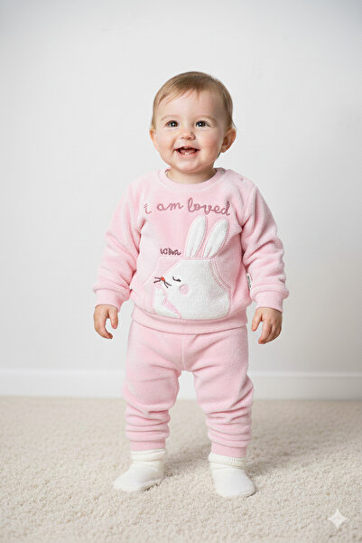 Hoppidik Baby Girl 3-6-9 Months Rabbit Embroidered Ribbed Cuff Collar Snap Fa...
