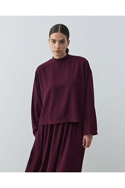 Aybikestil Krep Basic Bluz Mürdüm