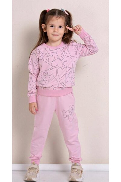 pop fashion girls Love Printed Heart Girl's Tracksuit Set