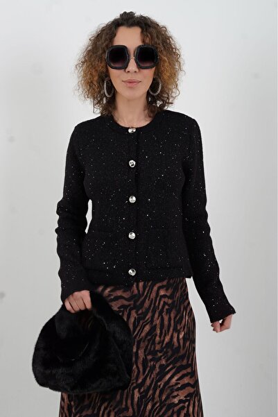 Zelish My Sister Cardigan tricotat cu paiete negre