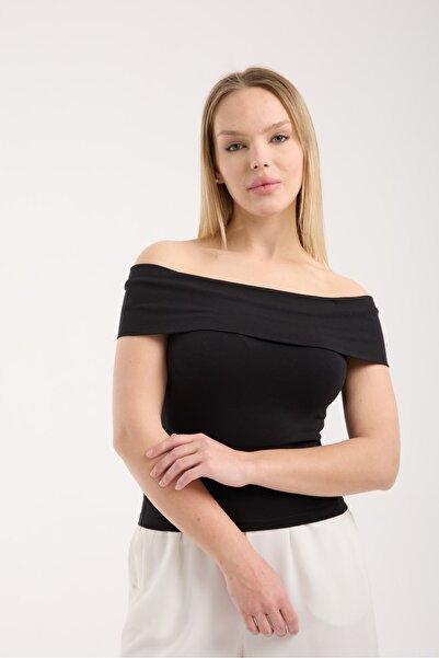 G-FOX Women's Off-Shoulder Bardot Neck Cotton Stretch Fabric Fit T-Shirt Blouse Body 6002