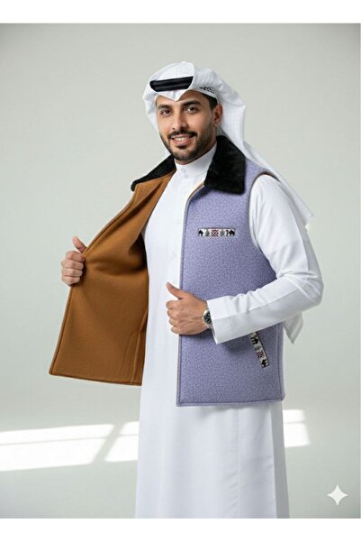 Generic Double-faced winter vest with a distinctive design, high-quality fabric, and a traditional Sadu-style fur collar.